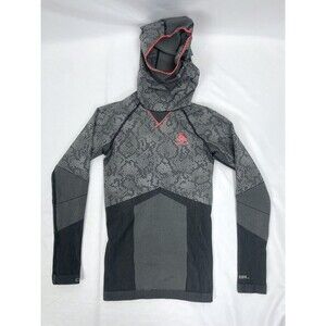 Odlo Women XS Black Gray Base Layer Long Sleeve Top Shirt Hood Face Mask